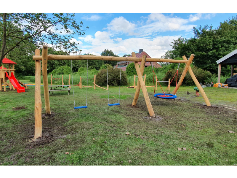 houten schommelcombinatie, dubbele schommel met vogelnest Ø 100 cm. - Terreininrichting - speeltoestellen, sporttoestellen